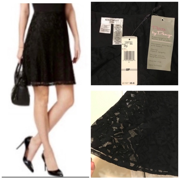 Nine West Lace A-Line Black Skort Cocktail Skirt Petite - Picture 1 of 9